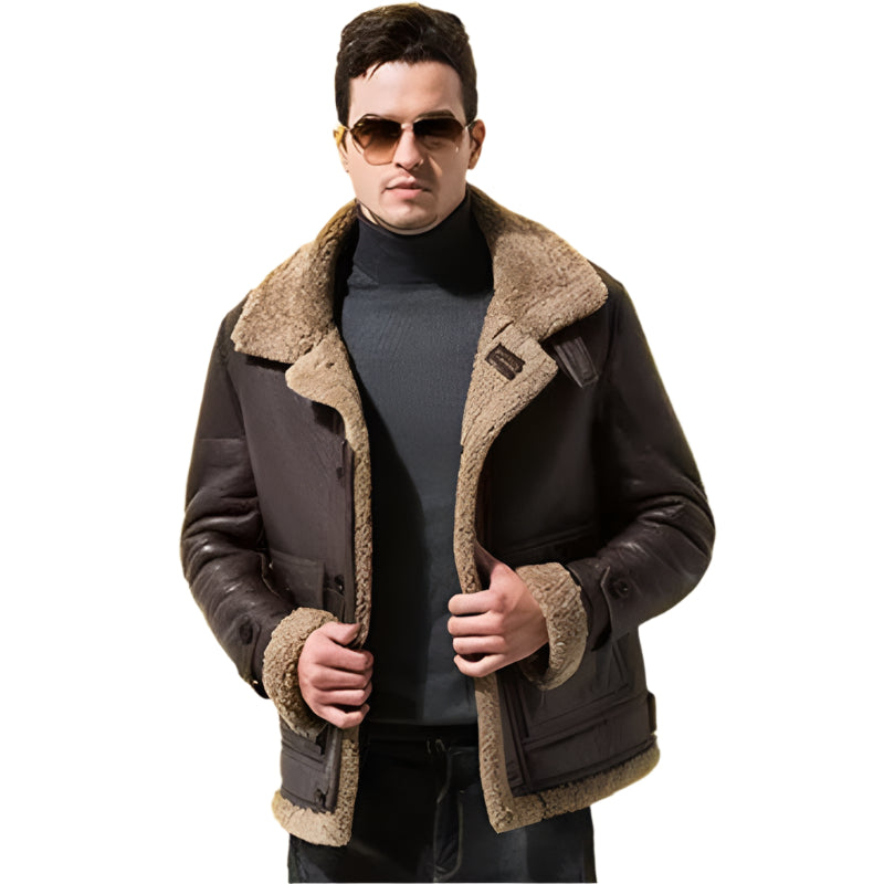 Men's Dark Brown B3 Sheepskin Shearling Jacket - AMSEL LEATHERS