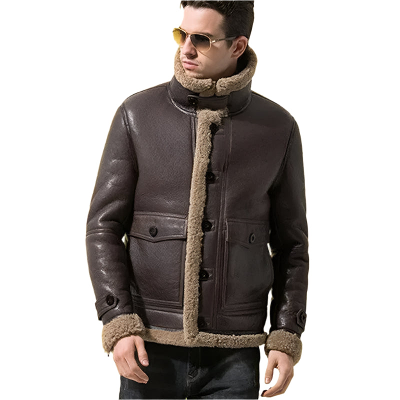 Men's Dark Brown B3 Sheepskin Shearling Jacket - AMSEL LEATHERS