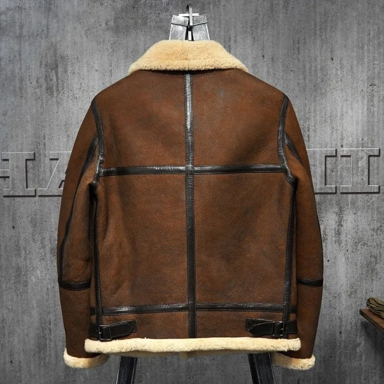 Men's Dark Brown Shearling B3 Flying Jacket - Warmth and Style - AMSEL LEATHERS