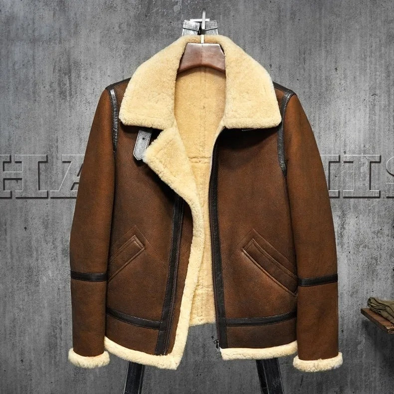 Men's Dark Brown Shearling B3 Flying Jacket - Warmth and Style - AMSEL LEATHERS