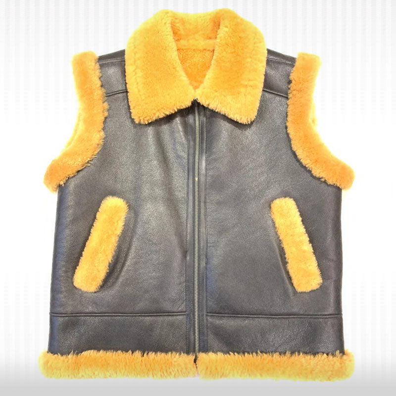 Men's Dark Brown Sheepskin Leather Whiskey Fur Shearling Vest - AMSEL LEATHERS