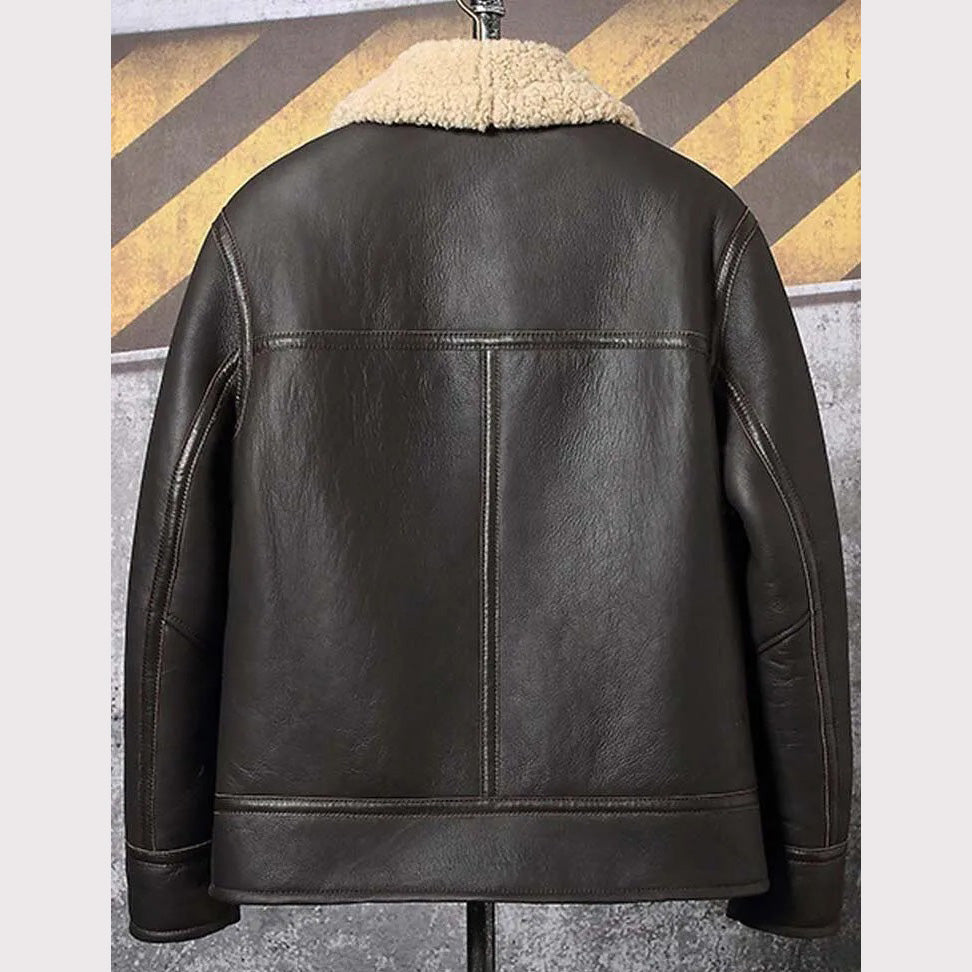 Men's Dark Brown Sheepskin Leather Shearling Motorcycle Jacket - AMSEL LEATHERS