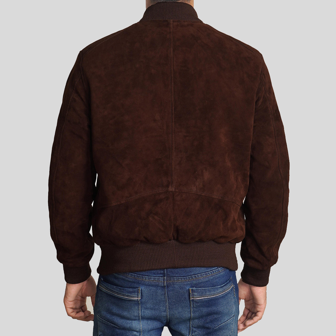 Men's Dark Brown Suede Leather Bomber Jacket - Classic - AMSEL LEATHERS