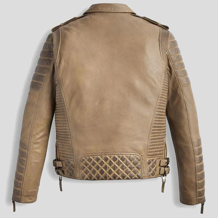 Men's Desert Brown Waxed Leather Biker Jacket - AMSEL LEATHERS