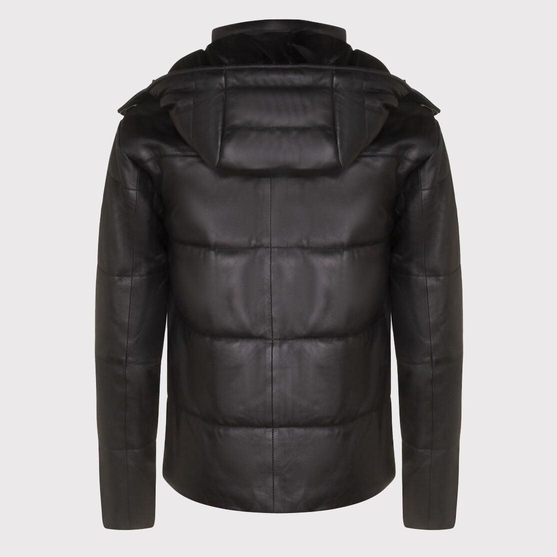 Men's Distressed Black Leather Puffer Jacket with Hood - AMSEL LEATHERS