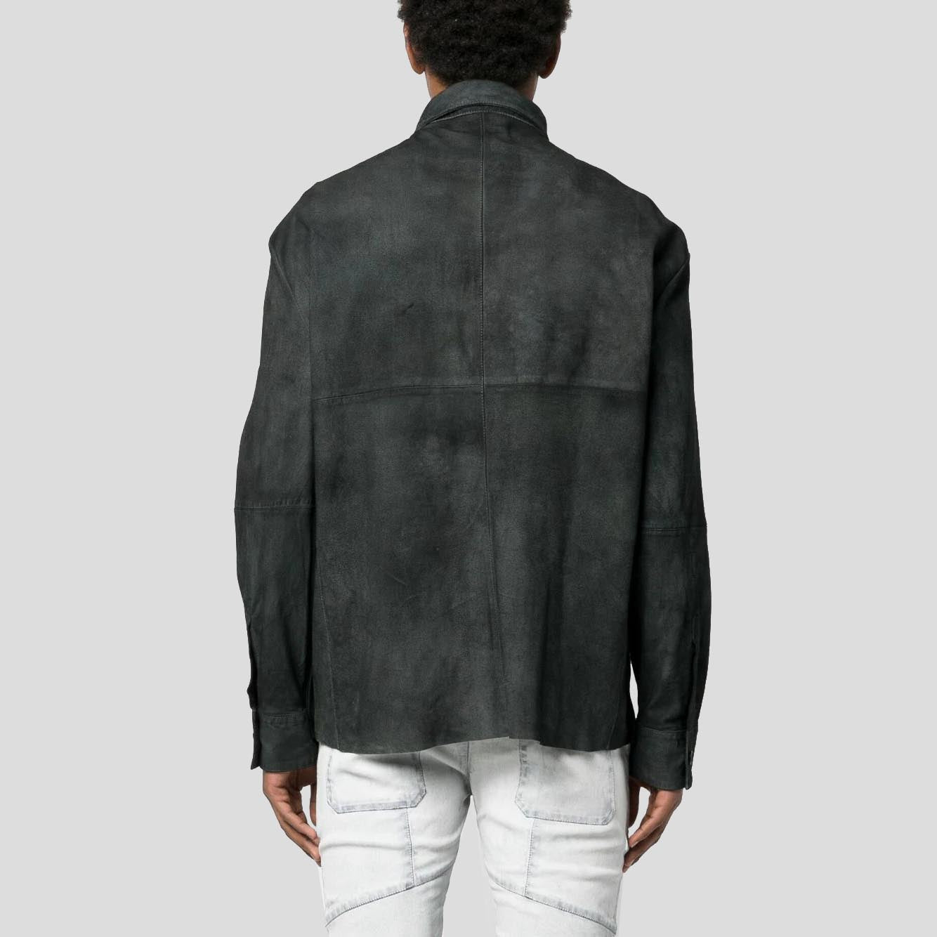 Men's Distressed Black Suede Leather Shirt - AMSEL LEATHERS