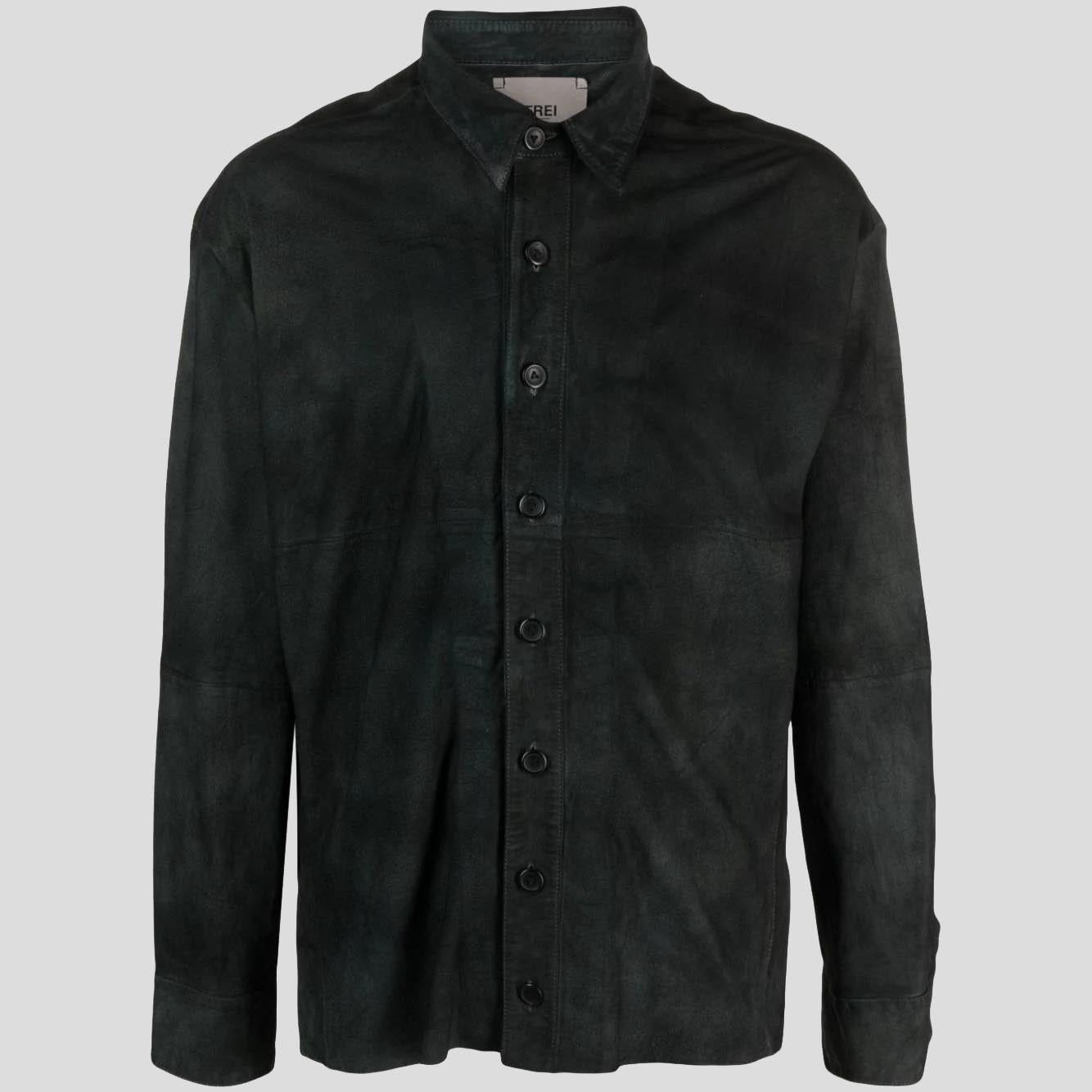 Men's Distressed Black Suede Leather Shirt - AMSEL LEATHERS