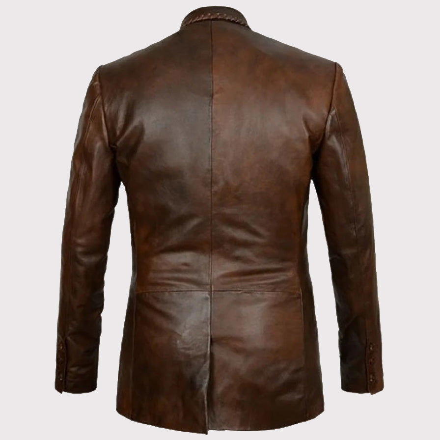 Men's Distressed Brown Leather Blazer - AMSEL LEATHERS