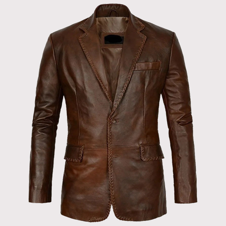 Men's Distressed Brown Leather Blazer - AMSEL LEATHERS