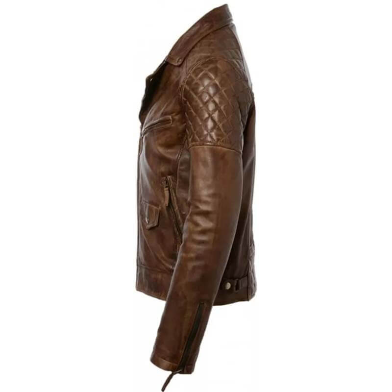 Men's Distressed Brown Genuine Leather Cafe Racer Biker Jacket - AMSEL LEATHERS