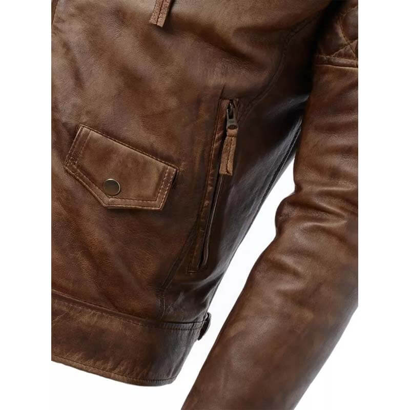 Men's Distressed Brown Genuine Leather Cafe Racer Biker Jacket - AMSEL LEATHERS