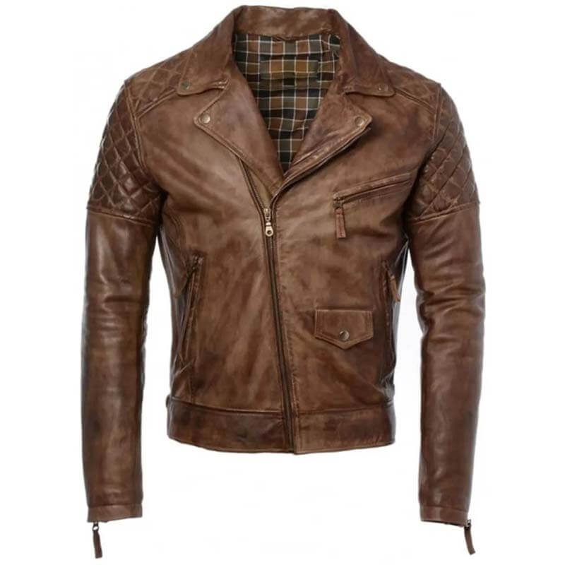 Men's Distressed Brown Genuine Leather Cafe Racer Biker Jacket - AMSEL LEATHERS