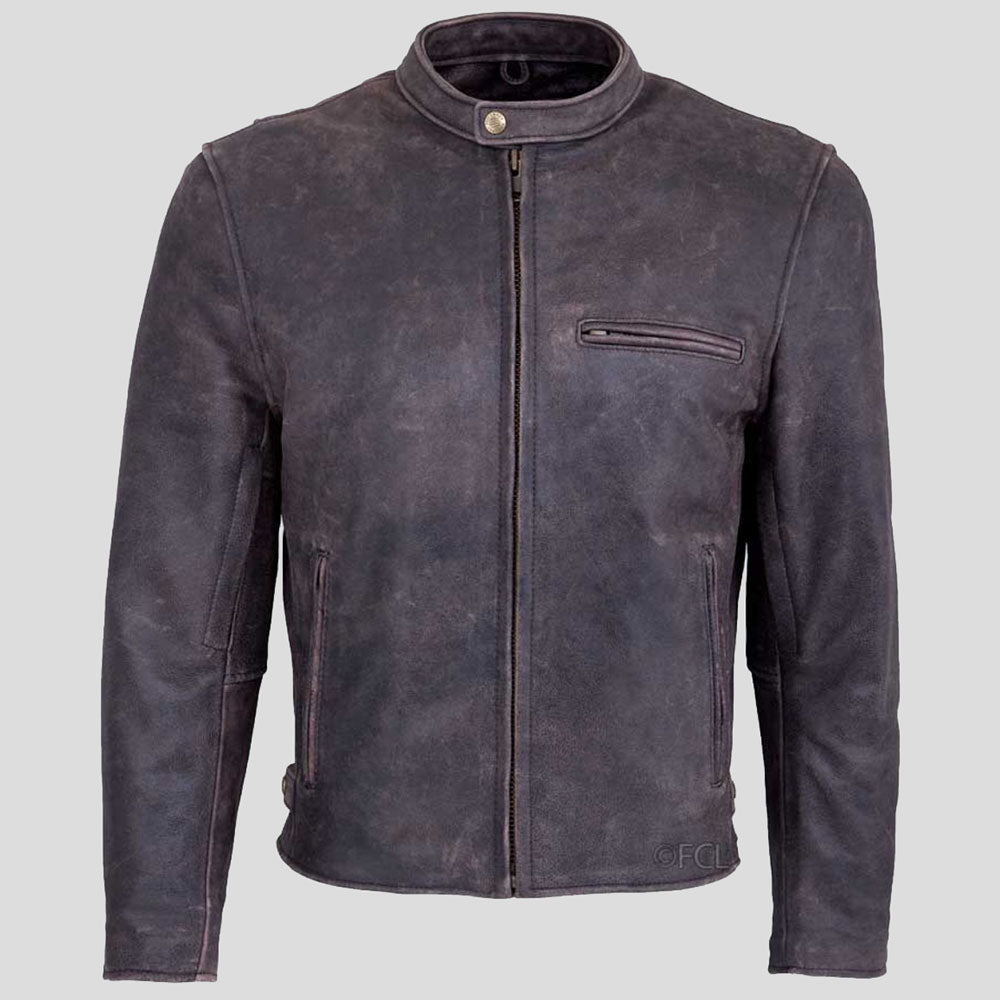 Men's Distressed Brown Leather Motorcycle Jacket - AMSEL LEATHERS