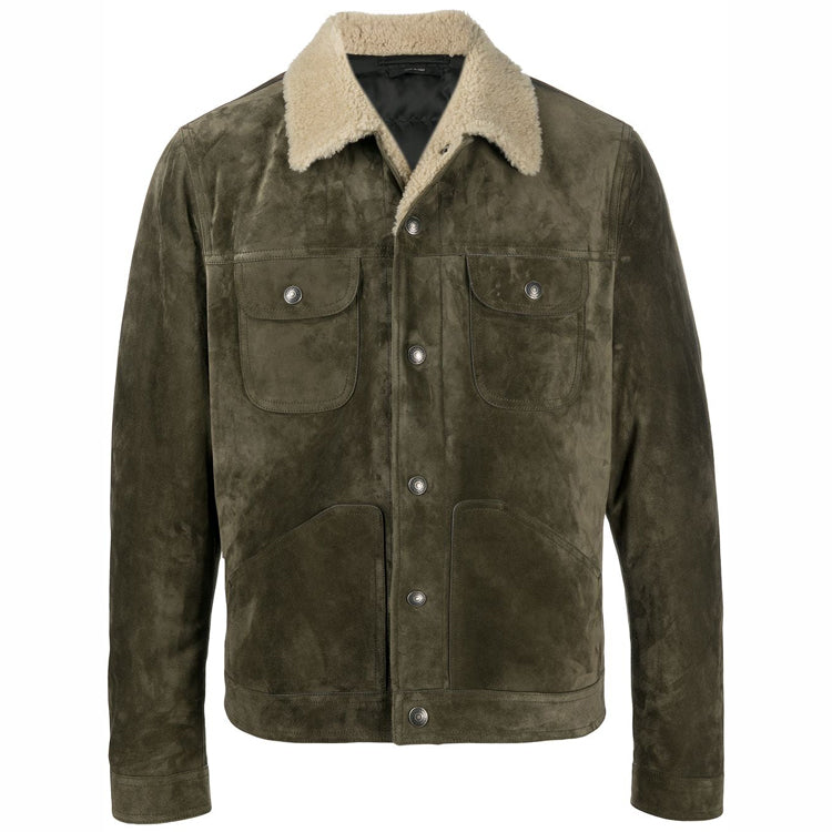 Men's Distressed Green Leather Trucker Jacket - AMSEL LEATHERS