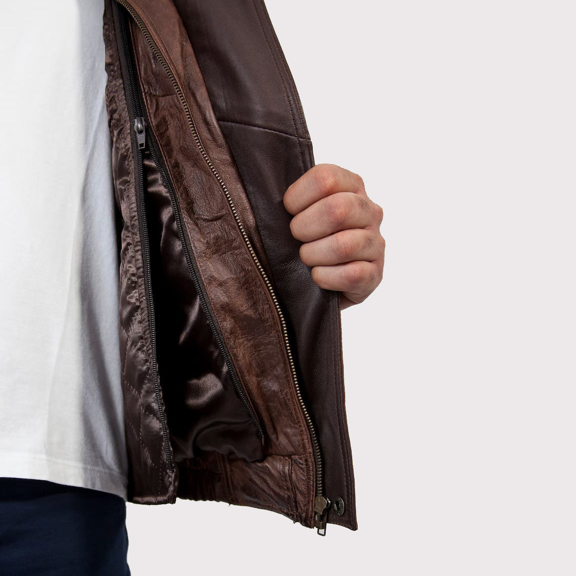 Men's Double Collar Leather Bomber Jacket - AMSEL LEATHERS