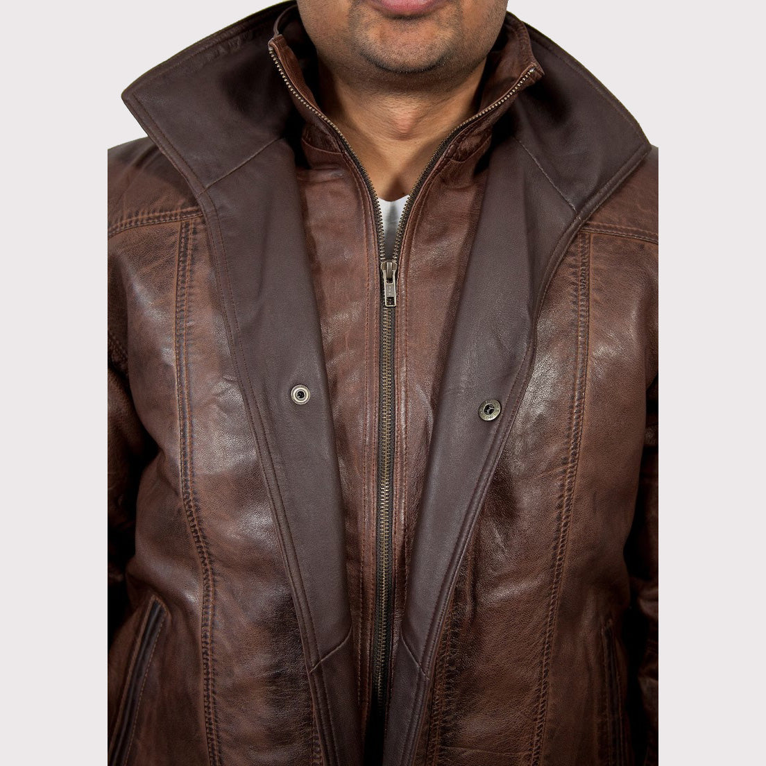 Men's Double Collar Leather Bomber Jacket - AMSEL LEATHERS