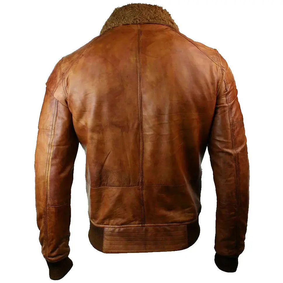 Men's Fashion Brown Fur Collar Winter Leather Jacket Amsel Leathers