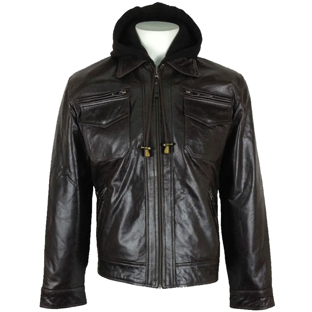 Men's Fashion Brown Hooded Real Leather Jacket - AMSEL LEATHERS