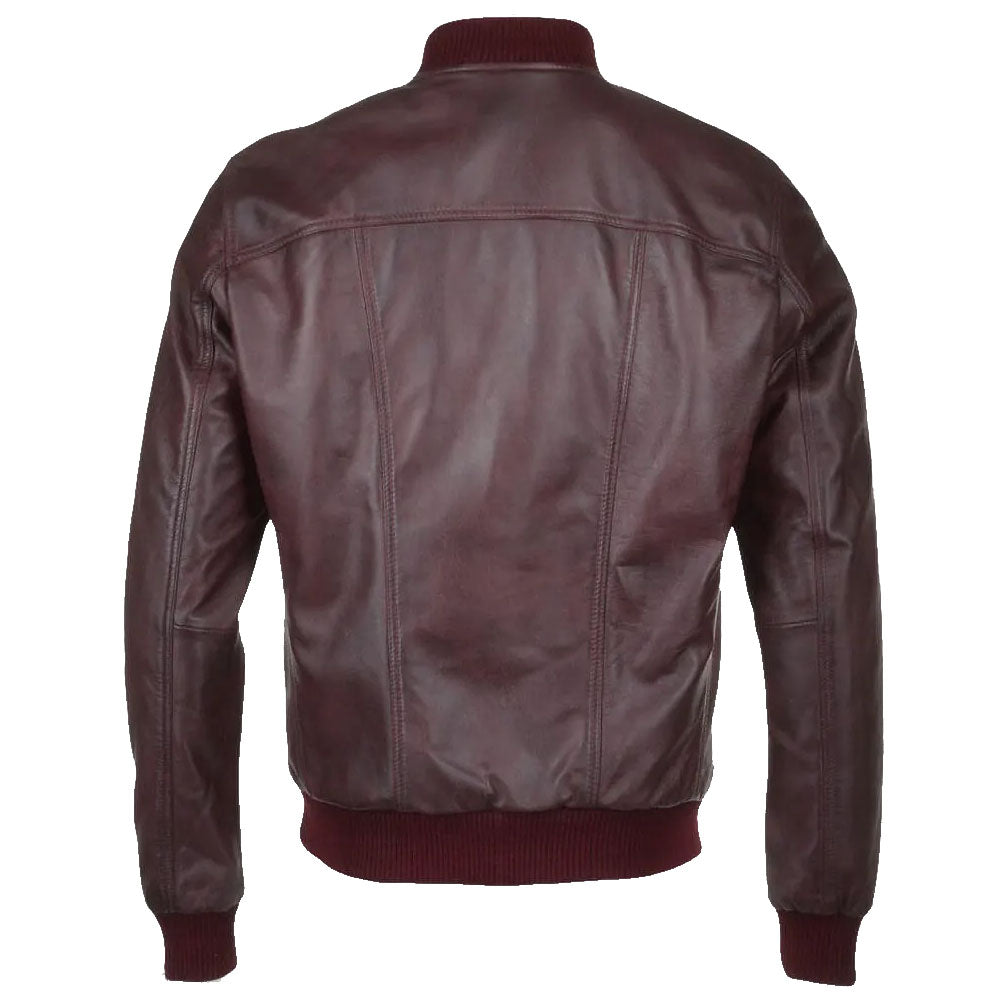 Men's Fashion Oxblood Leather Bomber Jacket - AMSEL LEATHERS