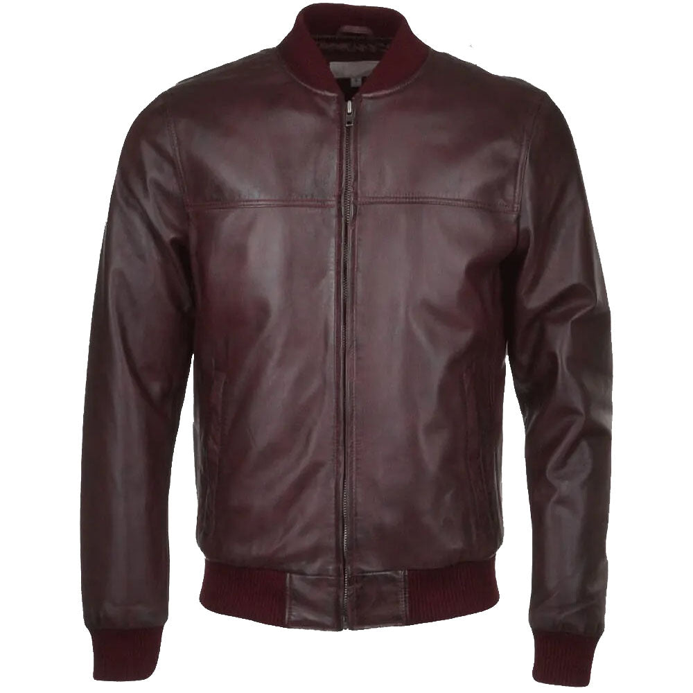 Men's Fashion Oxblood Leather Bomber Jacket - AMSEL LEATHERS