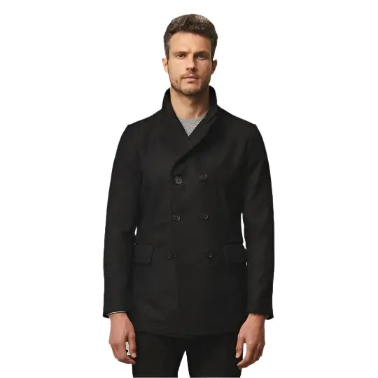 Men's Fleece Black Navy Peacoat - AMSEL LEATHERS