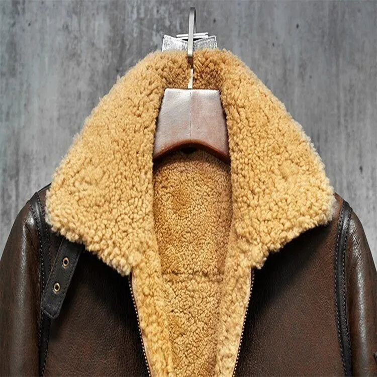 Men's Flying B3 Shearling Jacket - Dark Brown Aviator Coat - AMSEL LEATHERS