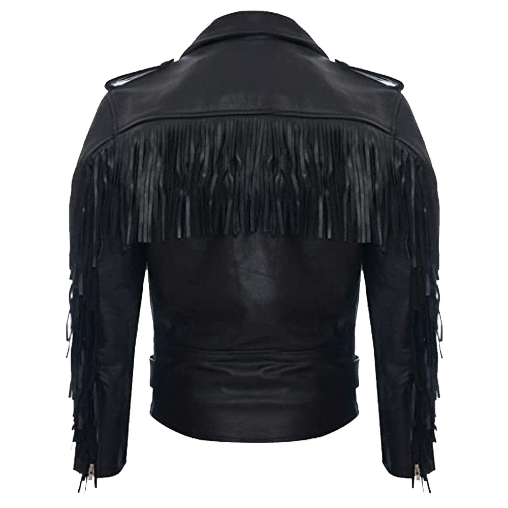 Men's Fringe Hide Leather Brando Tasseled Motorcycle Jacket - AMSEL LEATHERS