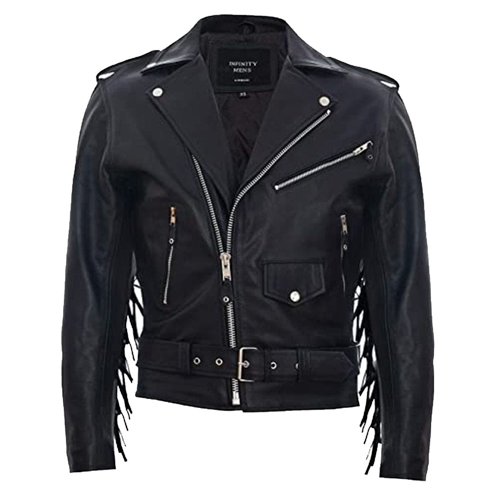 Men's Fringe Hide Leather Brando Tasseled Motorcycle Jacket - AMSEL LEATHERS