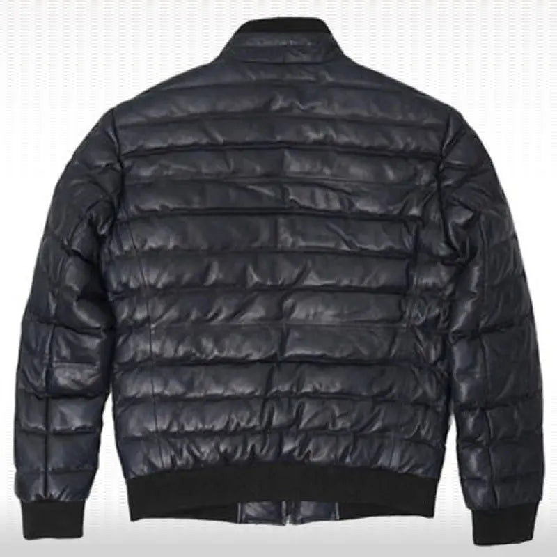 Men's Genuine Black Lambskin Bomber Leather Jacket - Padded Puffer Style Amsel Leathers