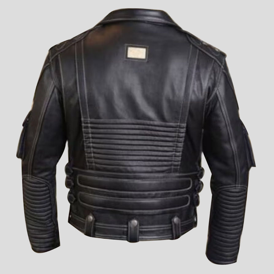 Men's Genuine Cowhide Premium Leather Motorcycle Biker Leather Jacket Black - AMSEL LEATHERS