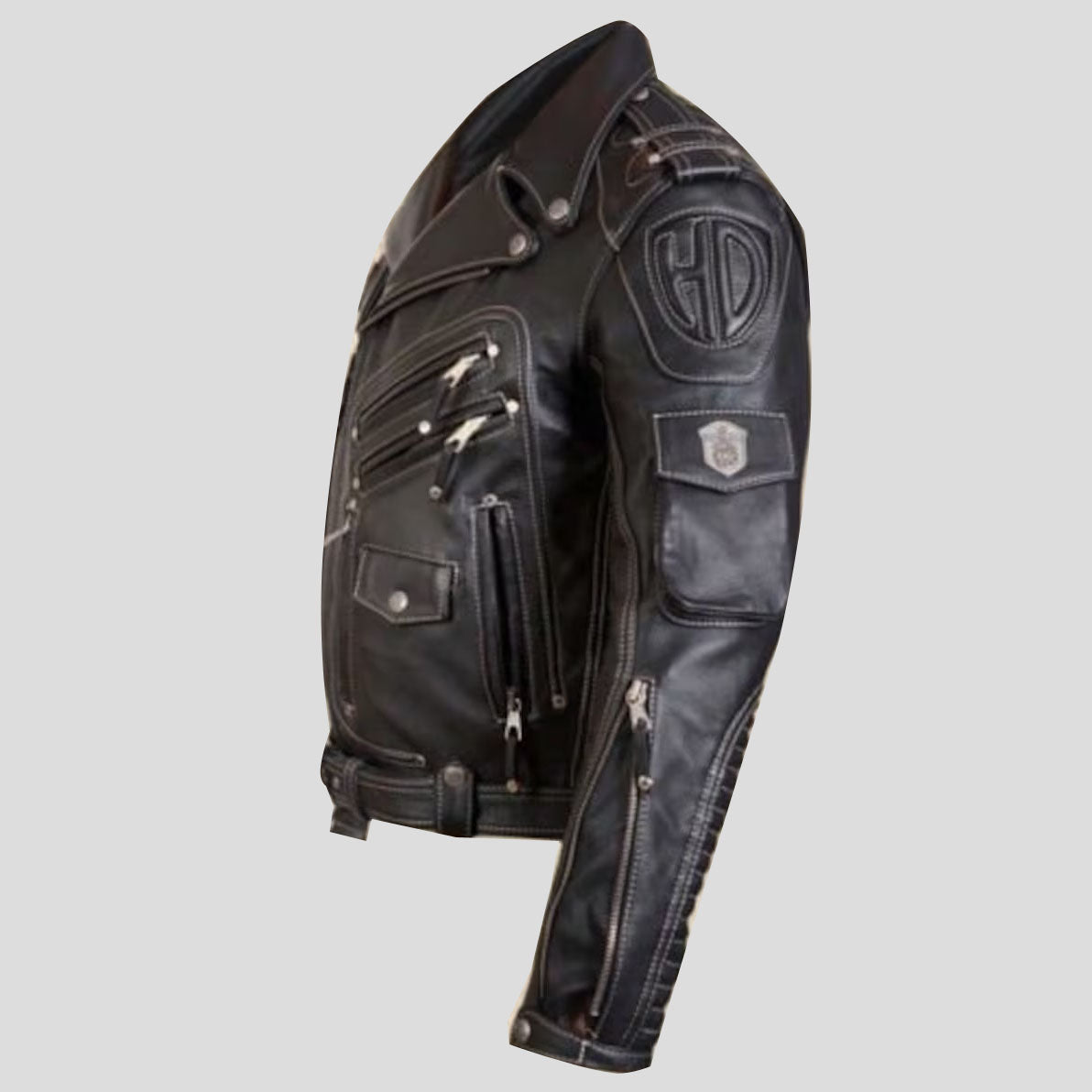 Men's Genuine Cowhide Premium Leather Motorcycle Biker Leather Jacket Black - AMSEL LEATHERS