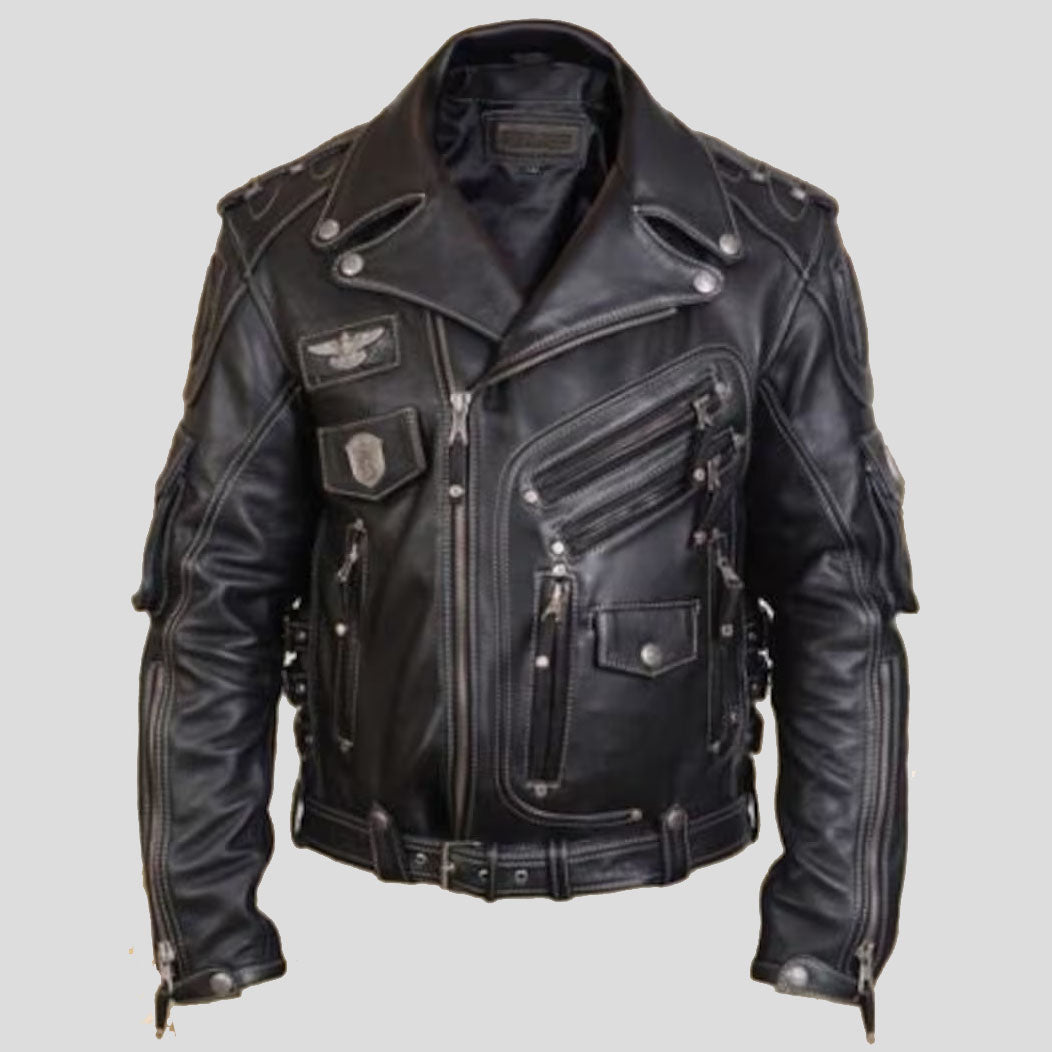 Men's Genuine Cowhide Premium Leather Motorcycle Biker Leather Jacket Black - AMSEL LEATHERS