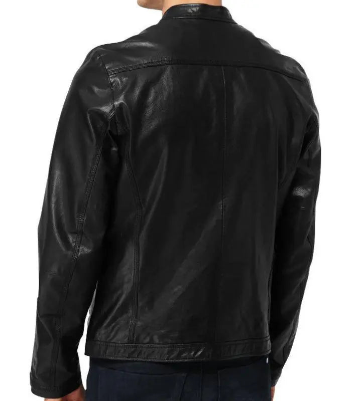 Men's Genuine Lambskin Black Short Leather Jacket Amsel Leathers