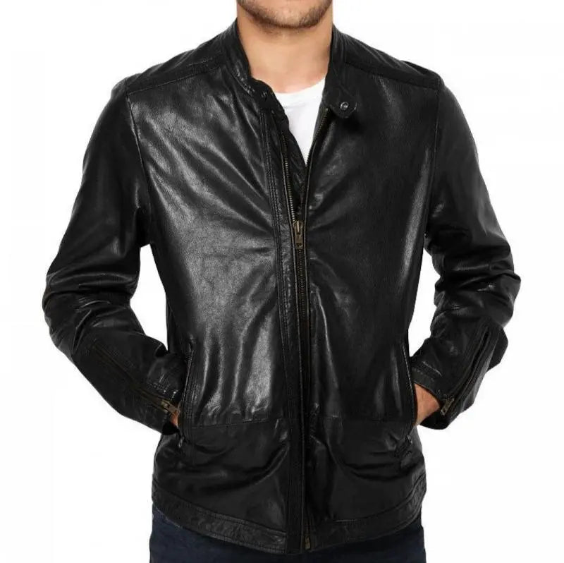 Men's Genuine Lambskin Black Short Leather Jacket Amsel Leathers