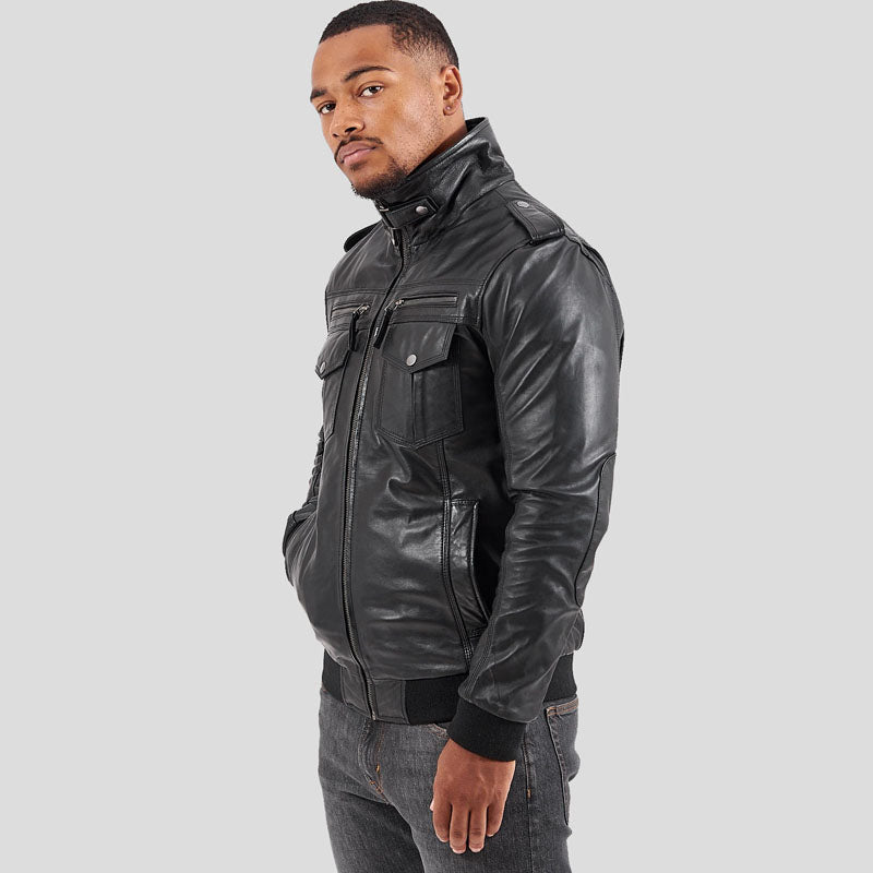 Men's Genuine Sheep Leather Motorcycle Biker Jacket - Classic Black - AMSEL LEATHERS