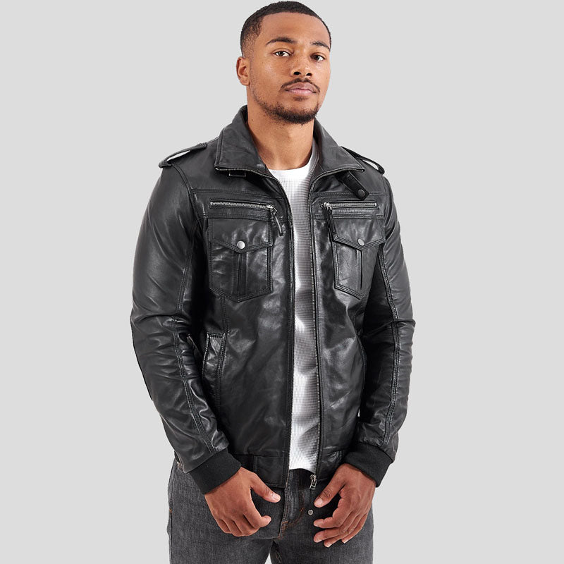 Men's Genuine Sheep Leather Motorcycle Biker Jacket - Classic Black - AMSEL LEATHERS