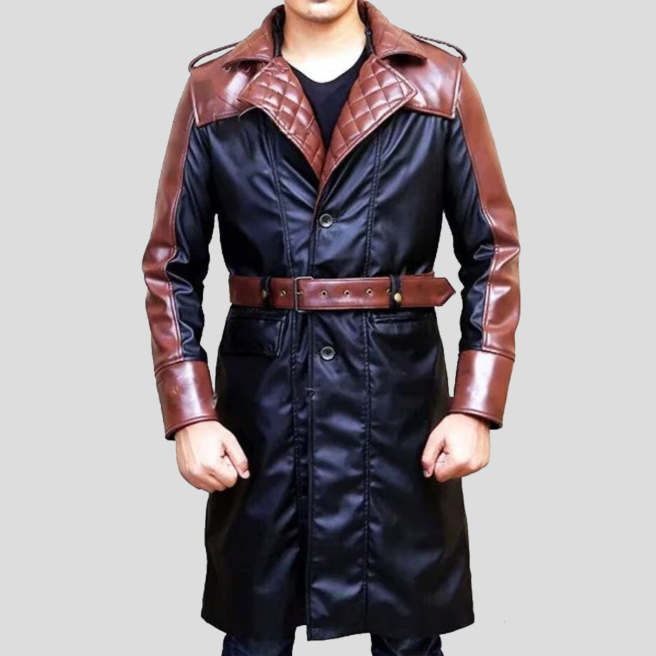 Classic Men's Genuine Sheepskin Long Leather Trench Coat - AMSEL LEATHERS