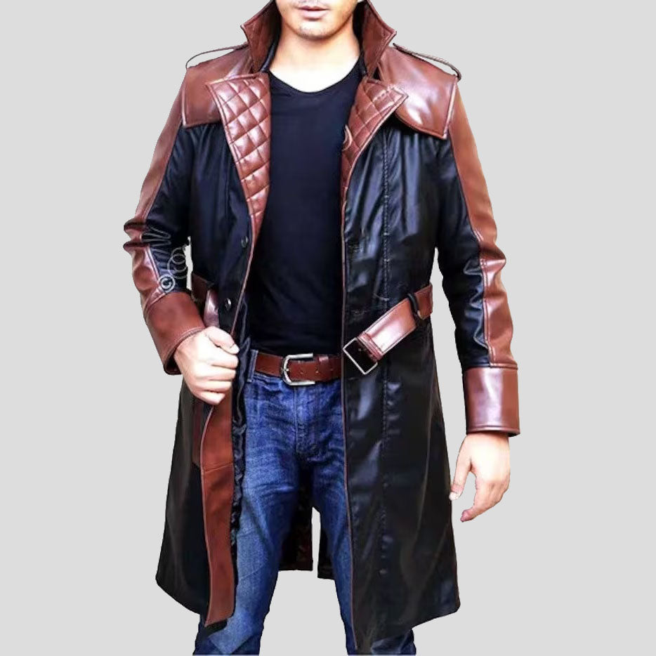 Classic Men's Genuine Sheepskin Long Leather Trench Coat - AMSEL LEATHERS