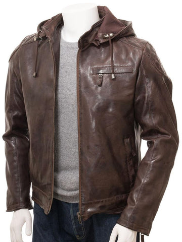 men's black hooded lambskin leather bomber jacket armand side angle