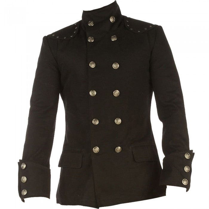 Men's Gothic Black Cotton Military Jacket Coat - AMSEL LEATHERS