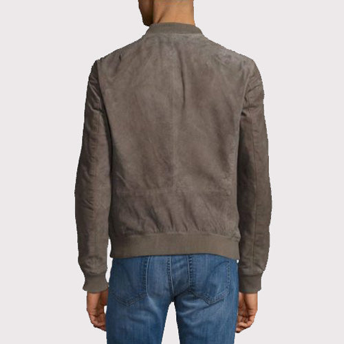 Men's Gray Suede Leather Bomber Jacket - AMSEL LEATHERS