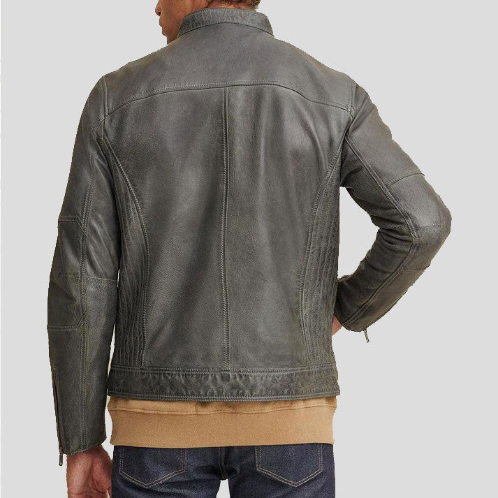 Men's Greenish Motorbike Leather Moto Jacket - AMSEL LEATHERS