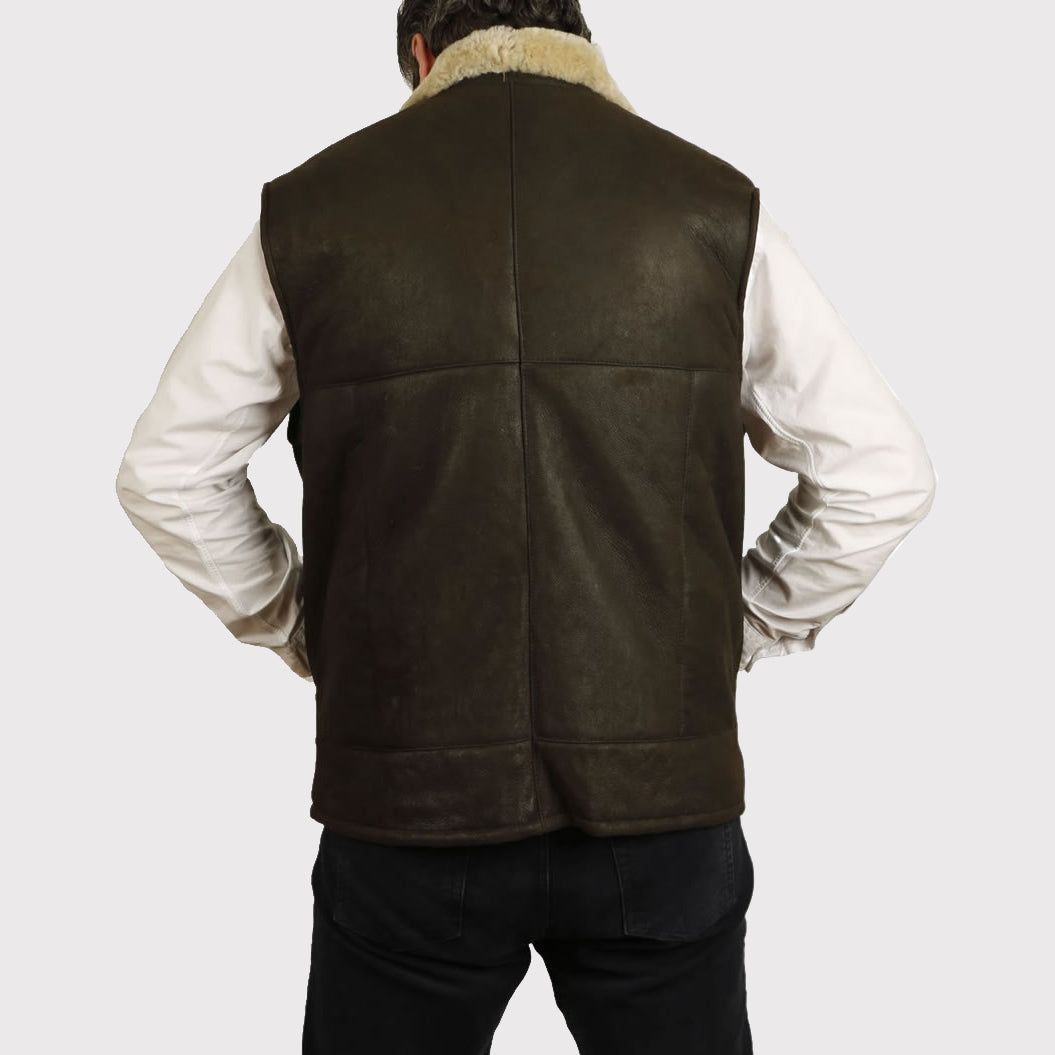 Men's Greenish Sheepskin Leather Gilet - AMSEL LEATHERS