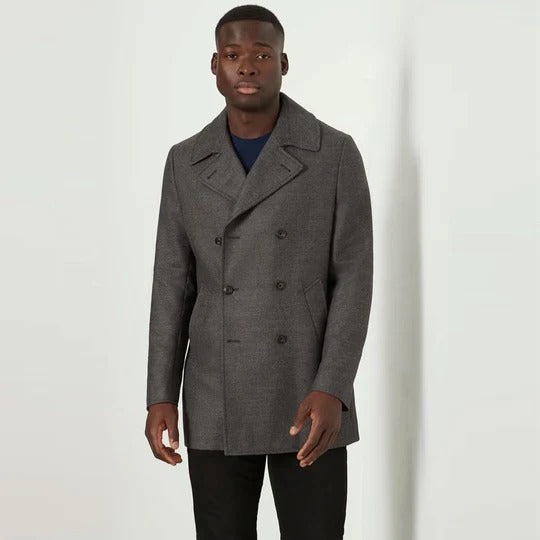 Men's Classic Grey Fleece Navy Peacoat - AMSEL LEATHERS