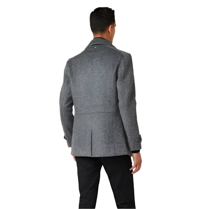 Men's Grey Marle Fleece Peacoat - AMSEL LEATHERS