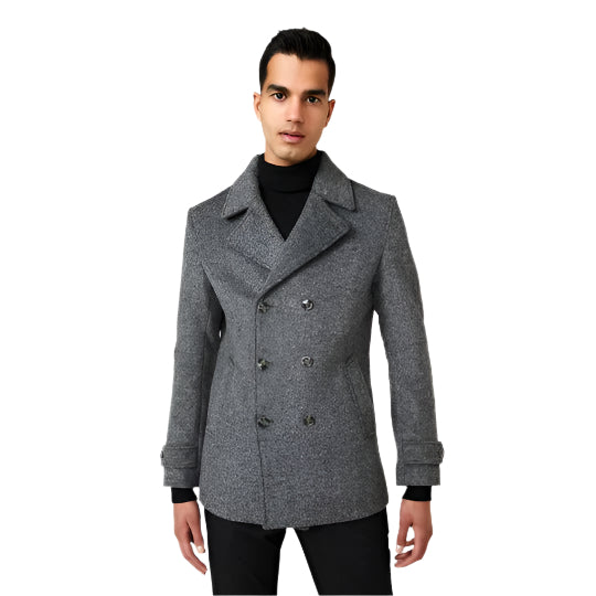 Men's Grey Marle Fleece Peacoat - AMSEL LEATHERS