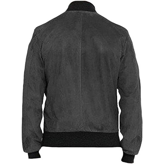 Men's Grey Suede Leather Bomber Jacket - AMSEL LEATHERS