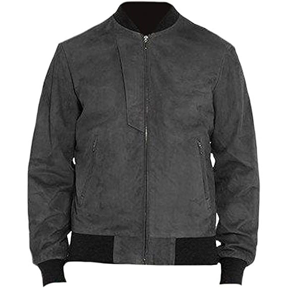 Men's Grey Suede Leather Bomber Jacket - AMSEL LEATHERS