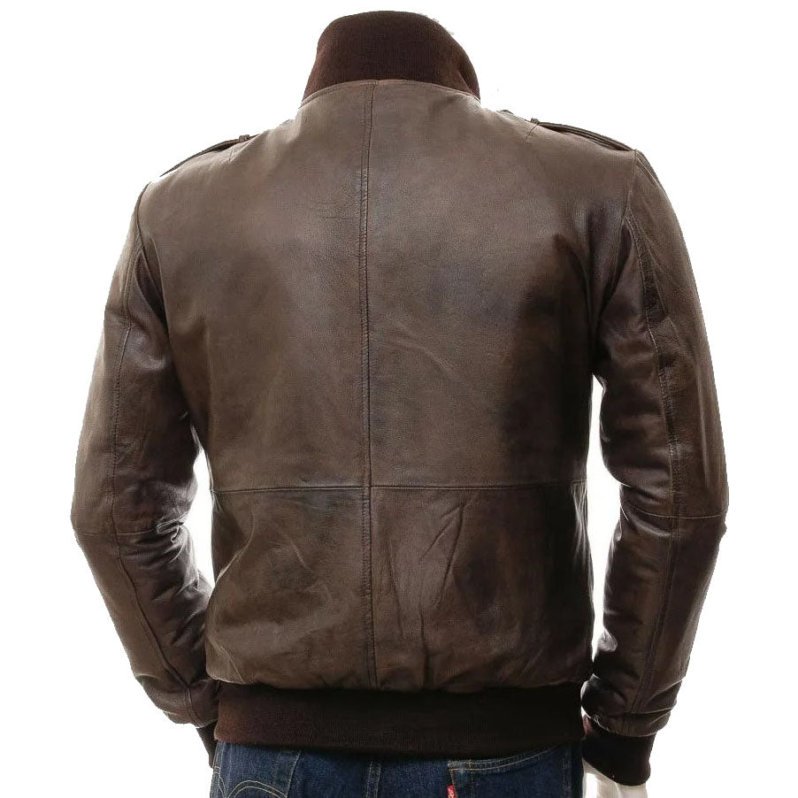 Men's Handmade Brown Leather Biker Bomber Jacket - AMSEL LEATHERS