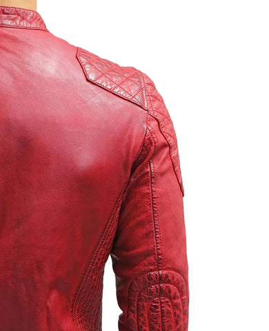 men's red quilted leather leather jacket dorian back view